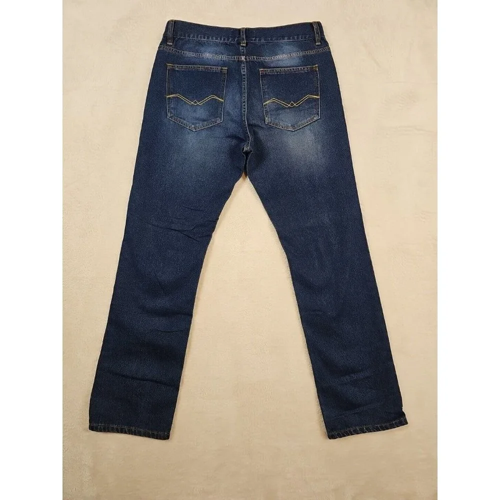 KDNK Mens 34‎ x 30 Denim Jeans Straight Leg Medium Wash Solid Blue